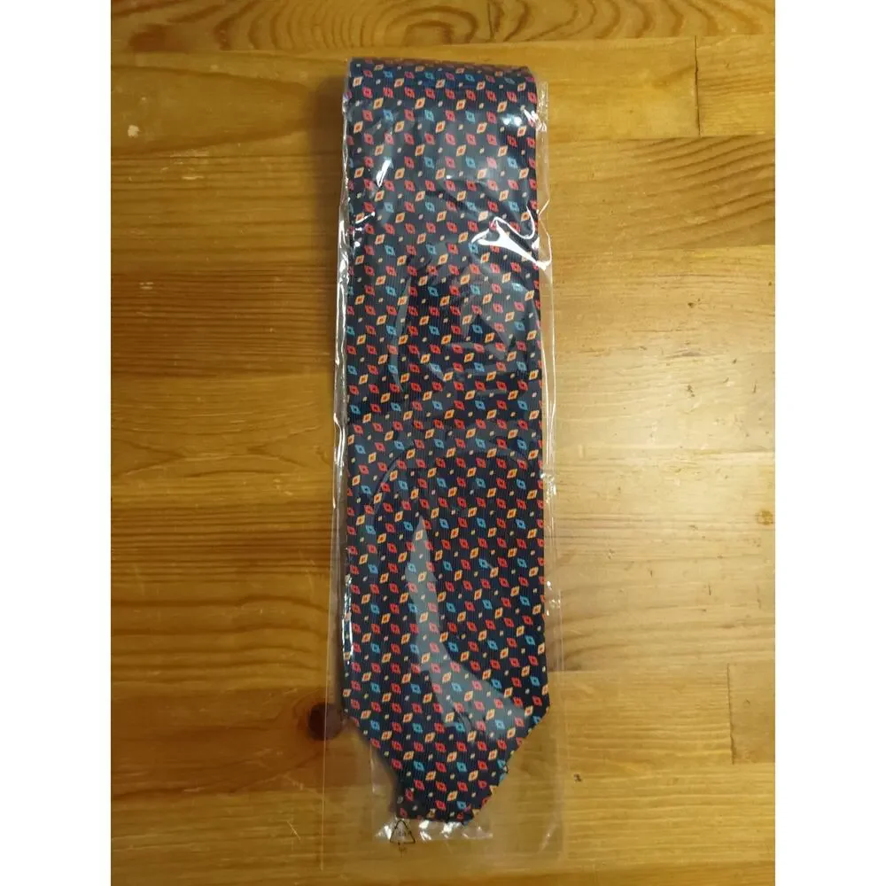 Giorgio Sermoneta Roma 100% Silk Necktie Navy With Multicolor Geometric Pattern